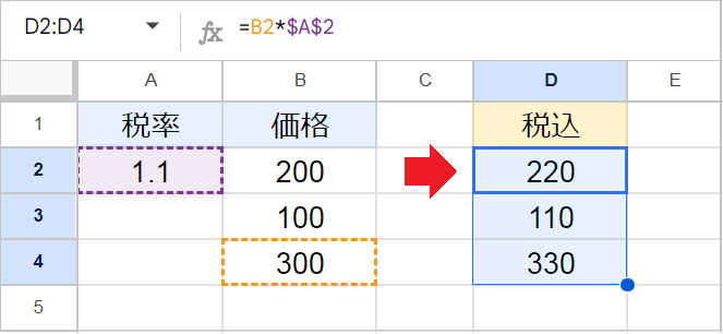 計算式や関数のセルを固定（絶対参照）する！