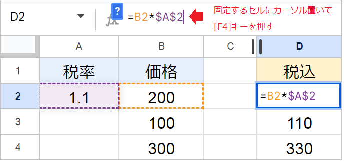 計算式や関数のセルを固定（絶対参照）する！