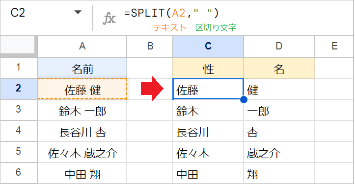 【スプレッドシート】氏名を「姓」と「名」分ける方法!