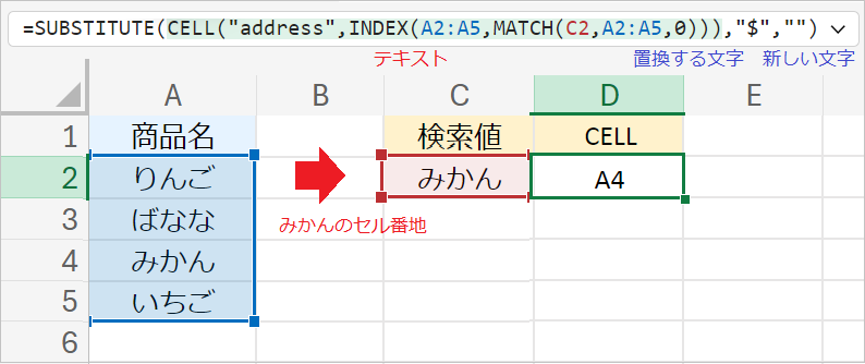 【Excel】セルの位置を取得する関数