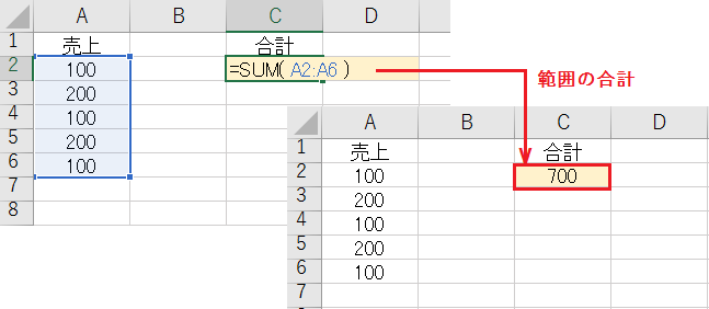 Excelの足し算で範囲を複数足し算する方法