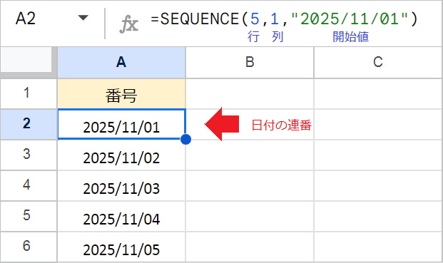 【スプレッドシート】SEQUENCE関数で連番を生成！日付や文字列も！