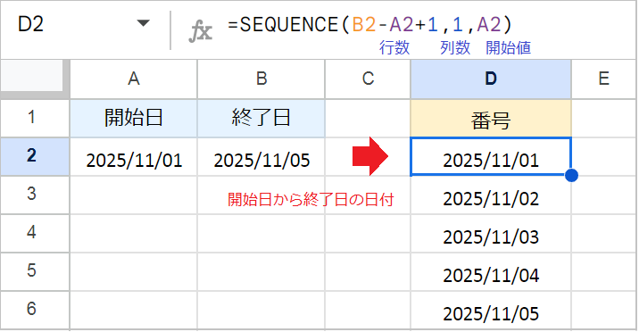 【スプレッドシート】SEQUENCE関数で連番を生成！日付や文字列も！