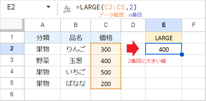 【スプレッドシート】n番目に大きい値を求める！LARGE関数