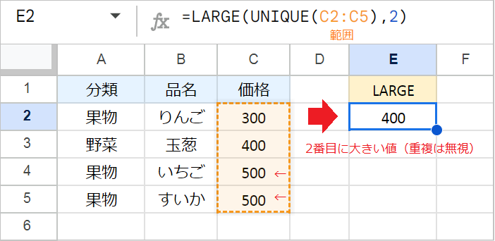 【スプレッドシート】n番目に大きい値を求める！LARGE関数