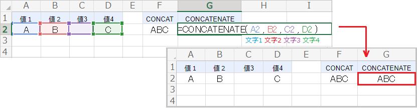 エクセルのCONCAT関数とCONCATENATE関数の違い