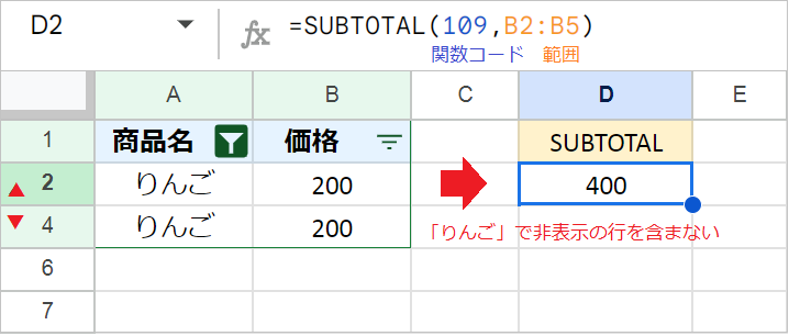【スプレッドシート】SUBTOTAL関数に条件を指定したい!
