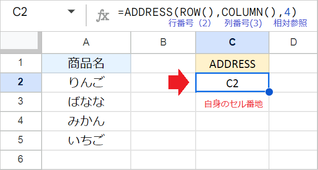 【Excel】セルの位置を取得する関数