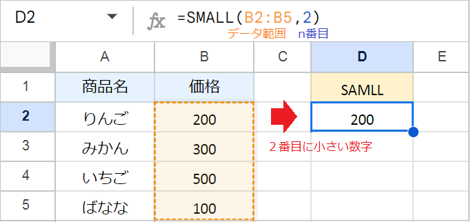 【スプレッドシート】SMALL関数でn番目に小さい値を抽出！