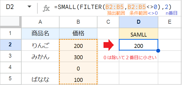 【スプレッドシート】SMALL関数でn番目に小さい値を抽出！