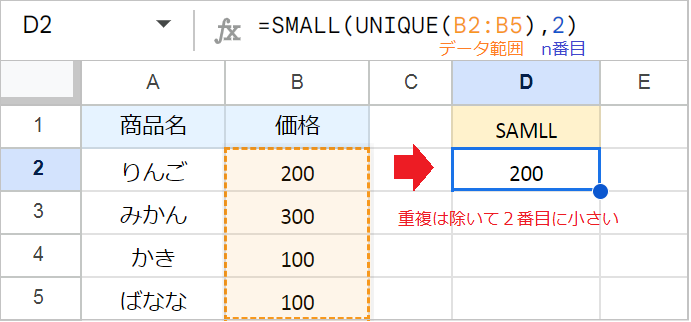 【スプレッドシート】SMALL関数でn番目に小さい値を抽出！