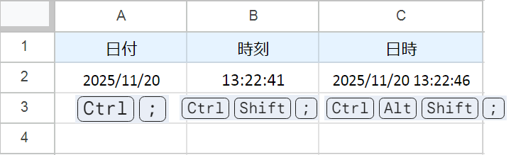 【スプレッドシート】タイムスタンプの関数とショートカットキー